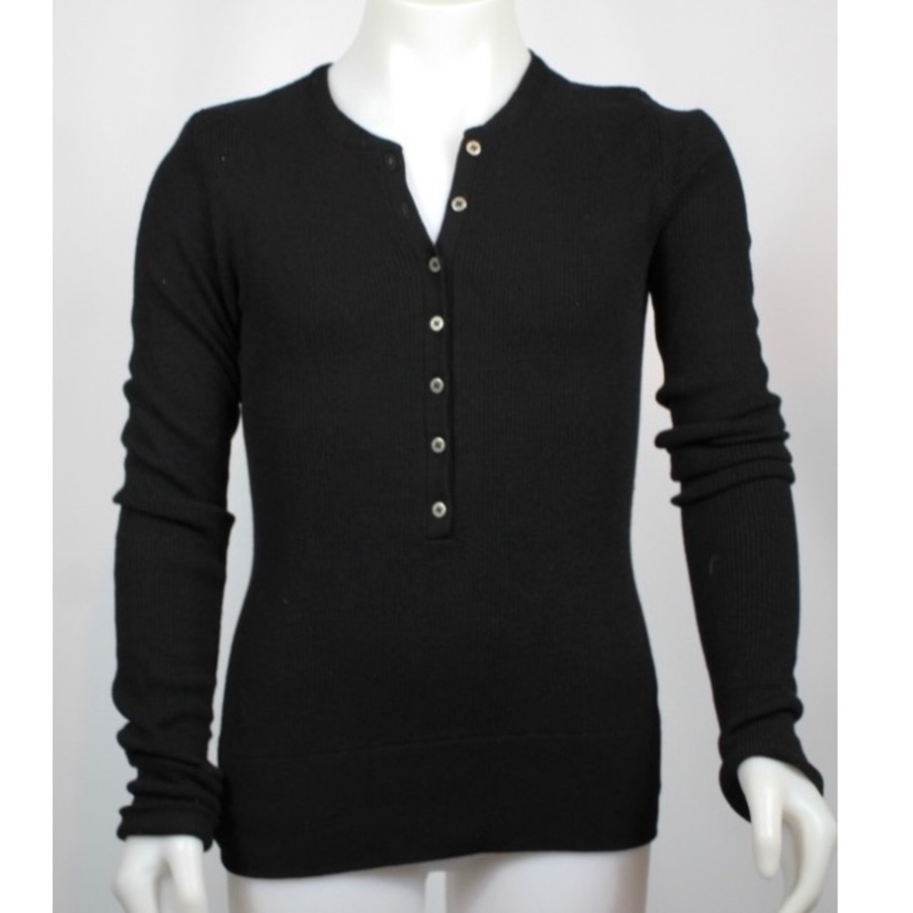 Vince Black Waffle Knit Henley Top Small